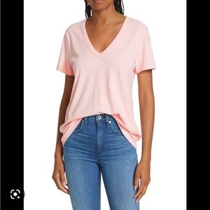 Rag n Bone women's pink v neck organic prima cotton t shirt size S
